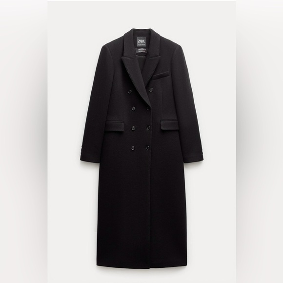 Zara NWT Manteco double- breaste black Wool coat - Picture 2 of 16